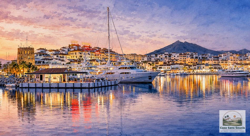 Harbour Puerto Banus Watercolor painting Casa Sans Soucis Alhaurin Golf